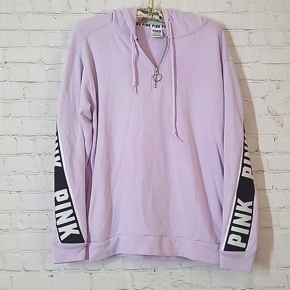 2018 Victoria's Secret PINK Lavender Logo Spellout Long Sleeve Light Hoodie XS - Picture 2 of 15